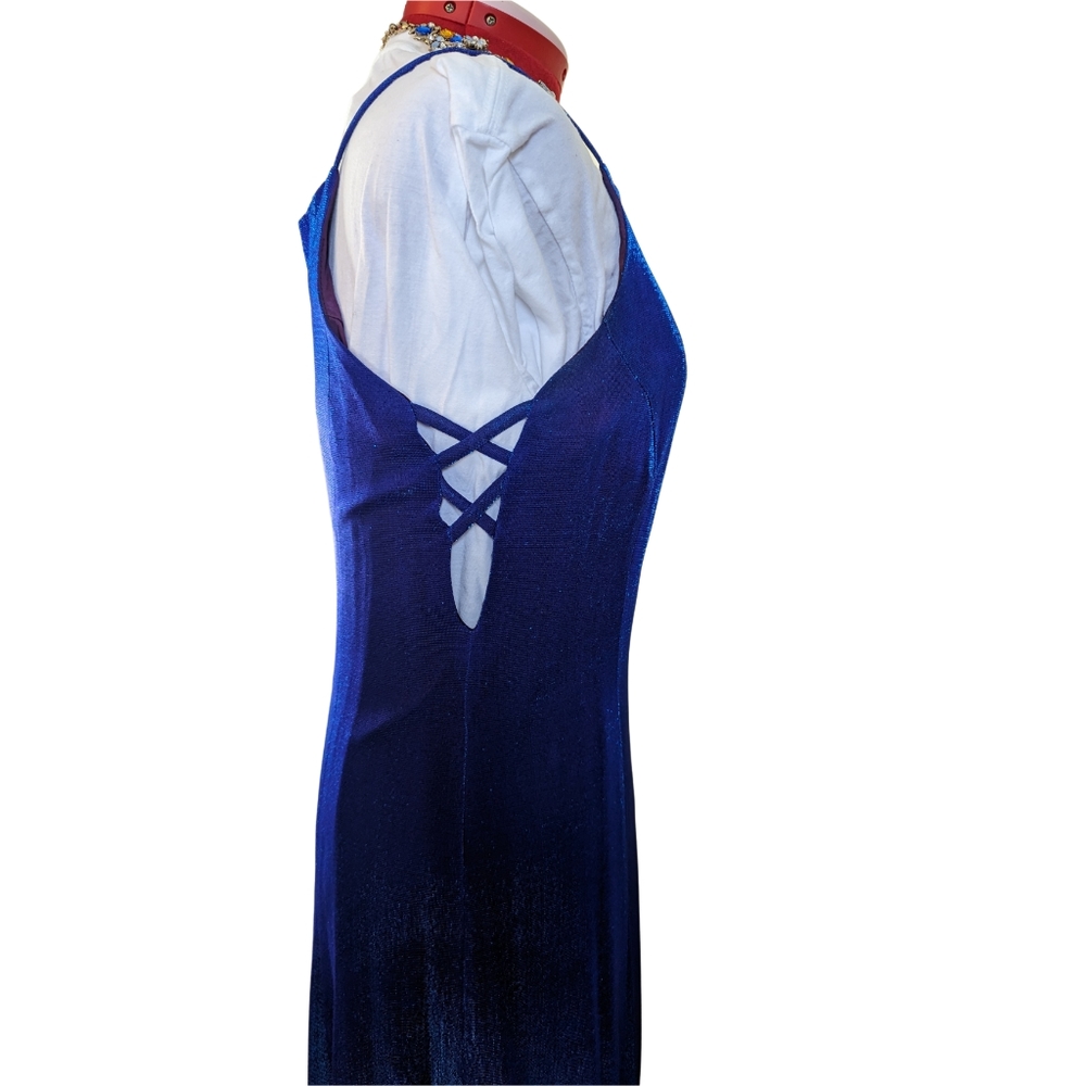 Vintage 90s Mermaid Shimmer blue sz13/14 formal prom maxi slip dress EUC - Picture 4 of 5